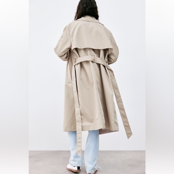 NWT H&M DOUBLE-BREASTED TWILL TRENCH COAT IN BEIGE - Picture 7 of 8